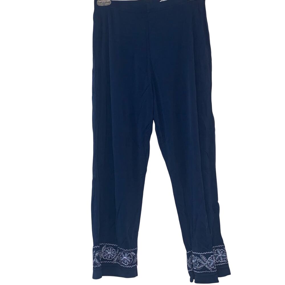 Didi Blue Capri Lounge Pants with Embroidery